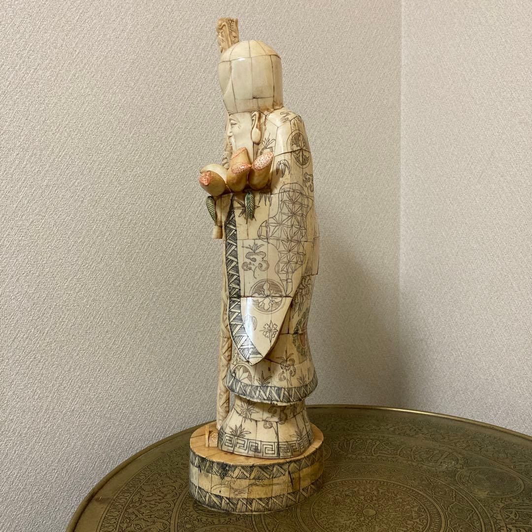 天然素材　老人置物　珍品〈検 寿老人　福禄寿　仙人　精密細工彫　七福神　縁起物