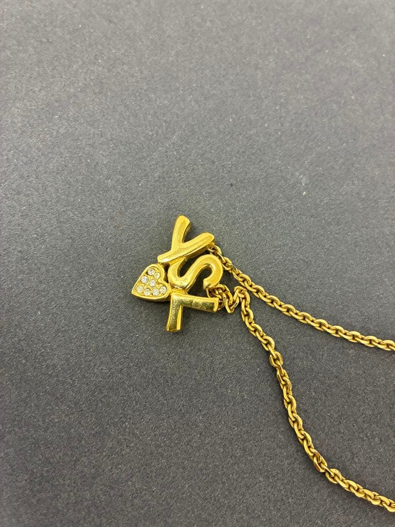 美品　イヴ・サンローラン ネックレス ゴールド YSL ロゴ ラインストーン