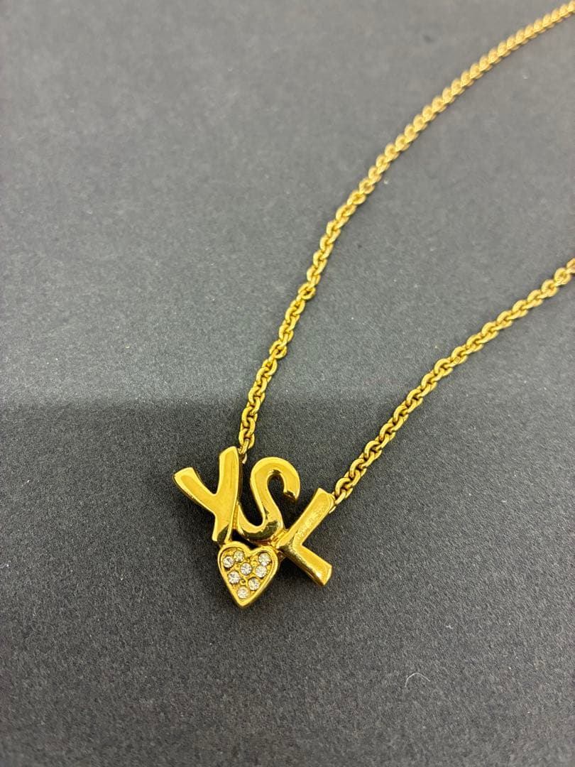 美品　イヴ・サンローラン ネックレス ゴールド YSL ロゴ ラインストーン