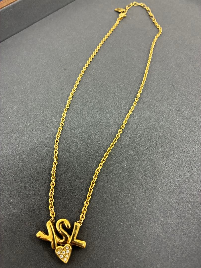 美品　イヴ・サンローラン ネックレス ゴールド YSL ロゴ ラインストーン