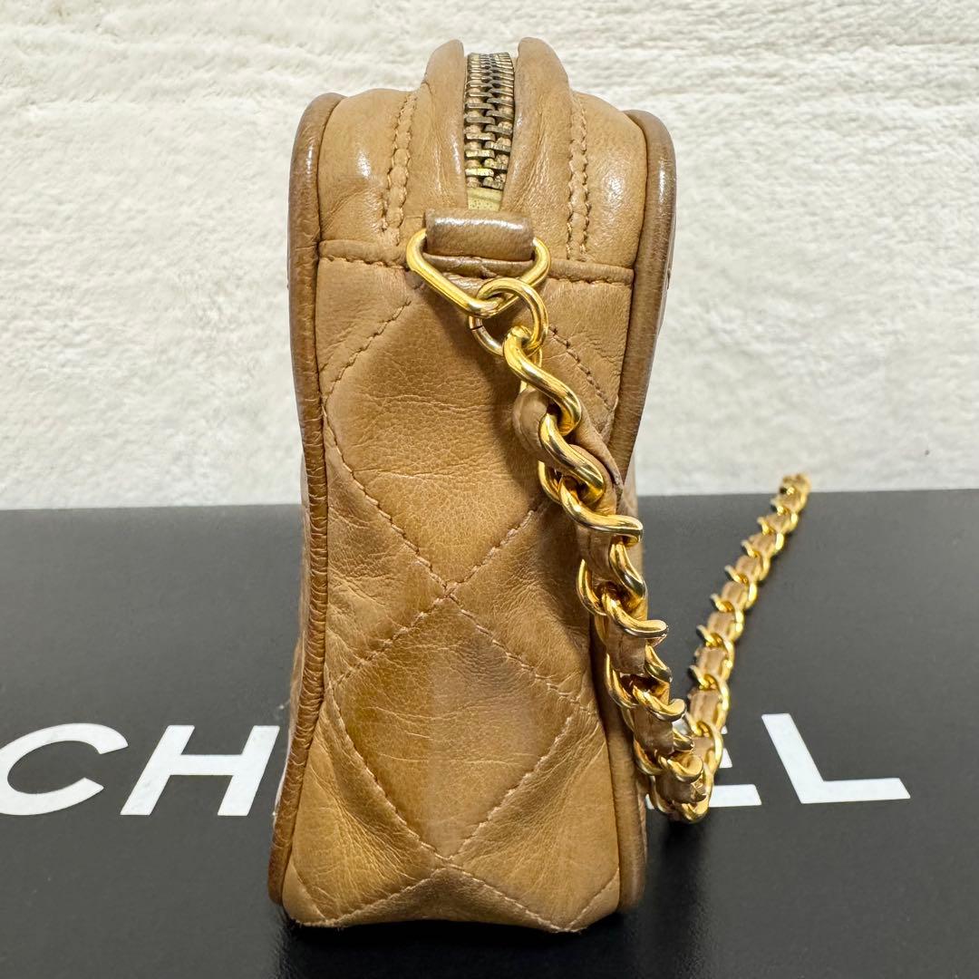 CHANEL シャネル チェーンショルダーバッグ ラムスキン フリンジ ベージュ