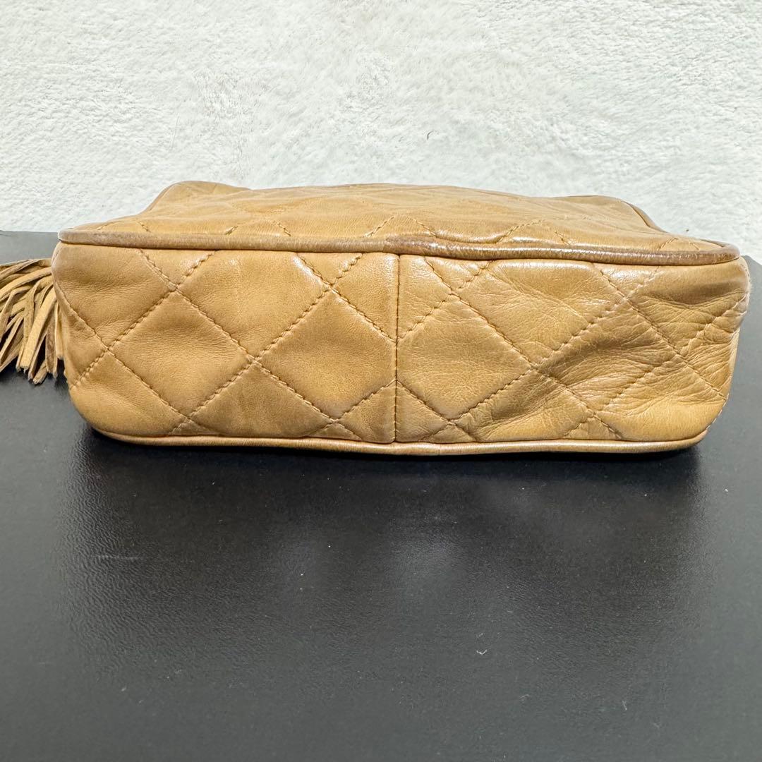 CHANEL シャネル チェーンショルダーバッグ ラムスキン フリンジ ベージュ