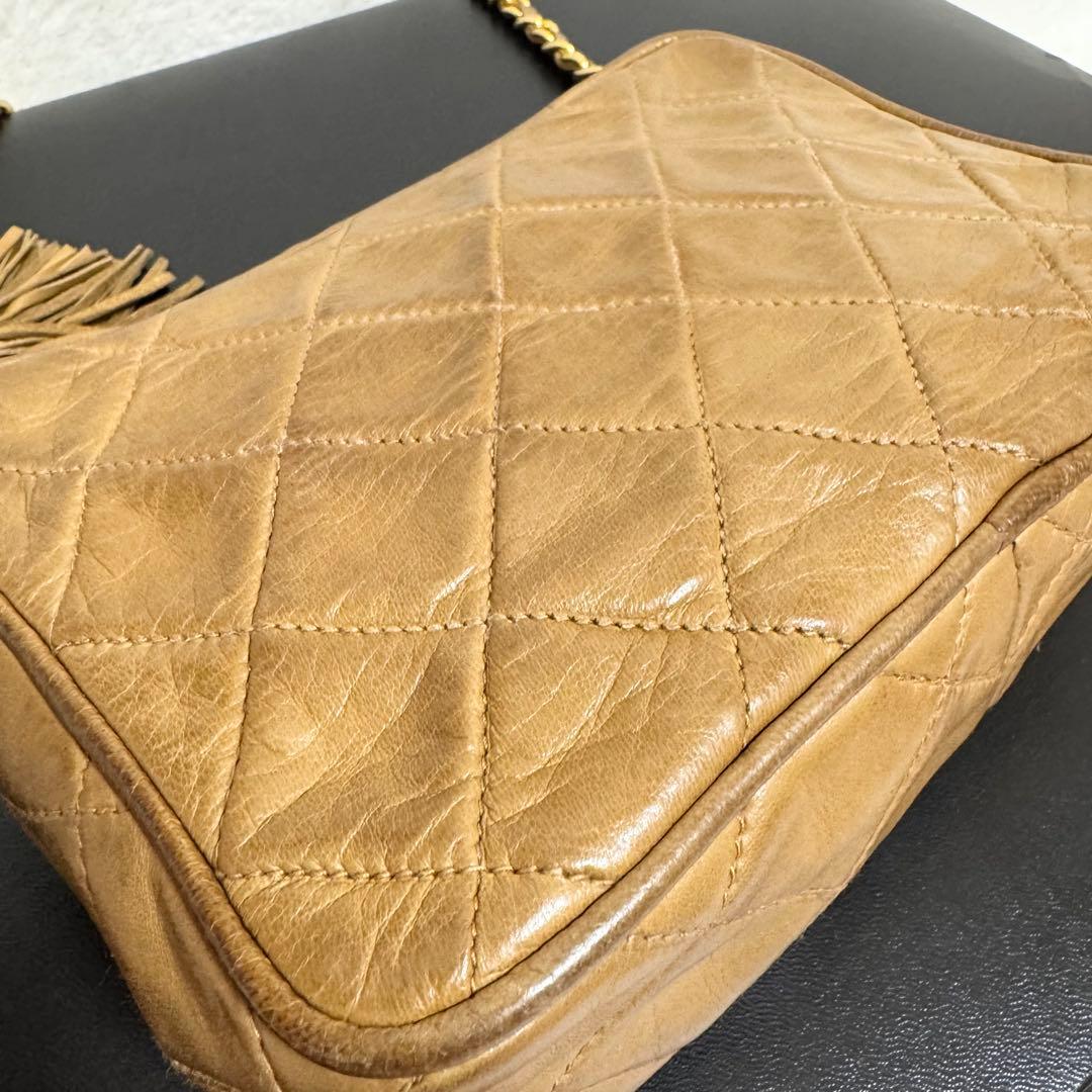 CHANEL シャネル チェーンショルダーバッグ ラムスキン フリンジ ベージュ