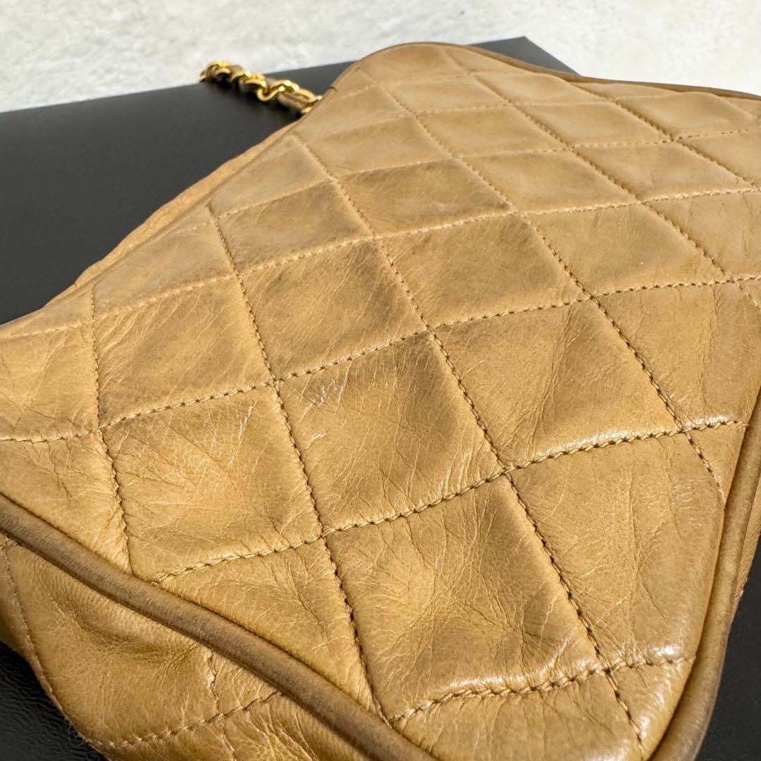 CHANEL シャネル チェーンショルダーバッグ ラムスキン フリンジ ベージュ