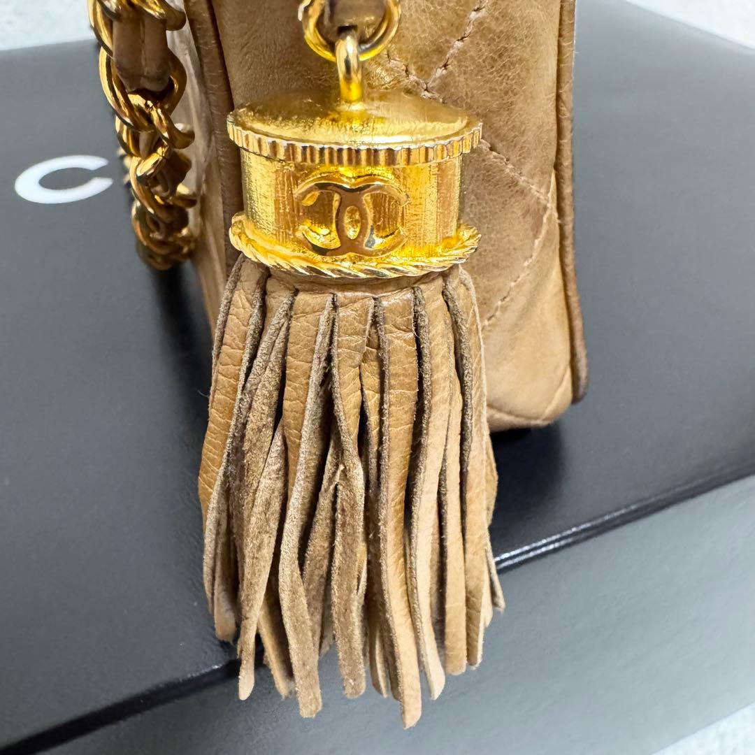 CHANEL シャネル チェーンショルダーバッグ ラムスキン フリンジ ベージュ