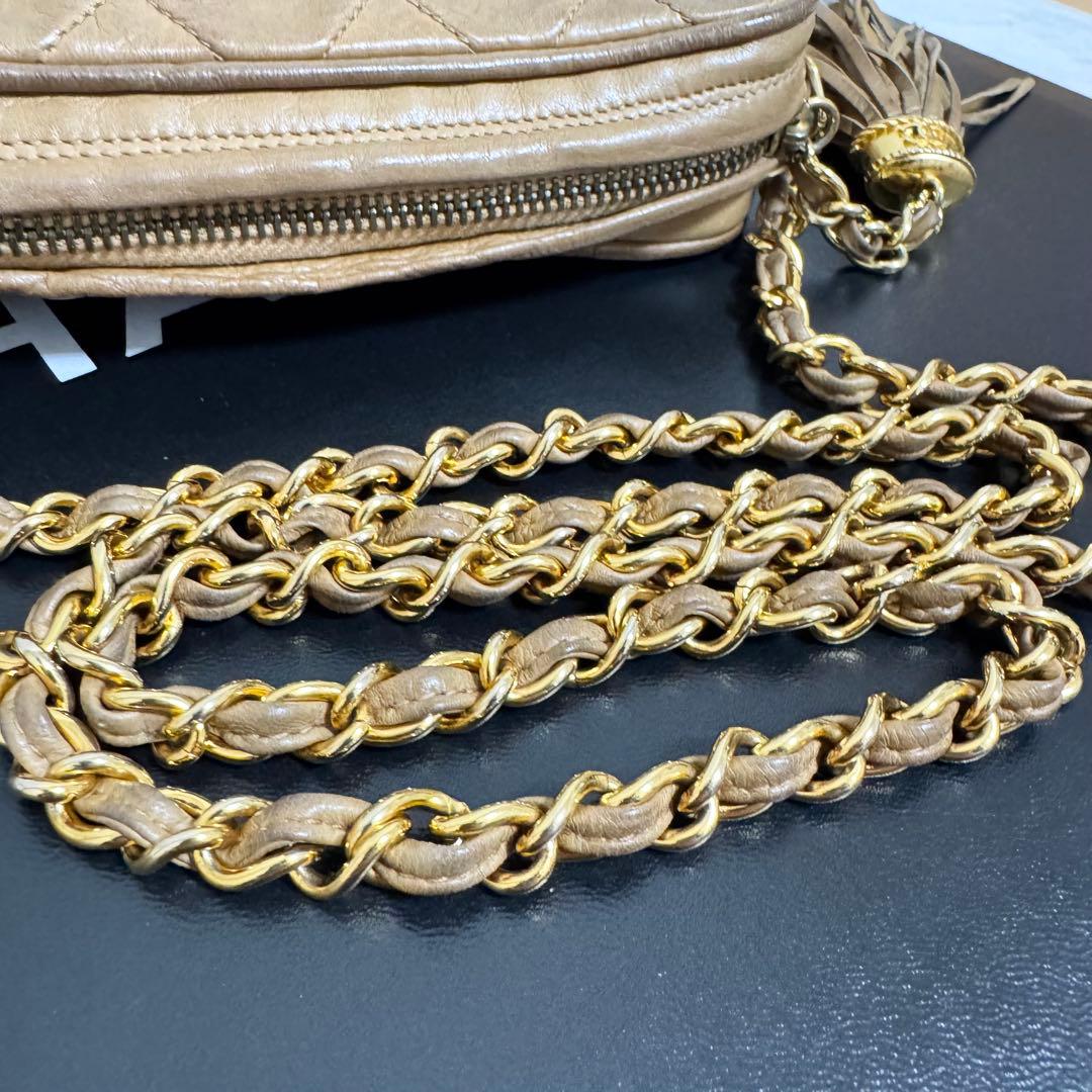CHANEL シャネル チェーンショルダーバッグ ラムスキン フリンジ ベージュ