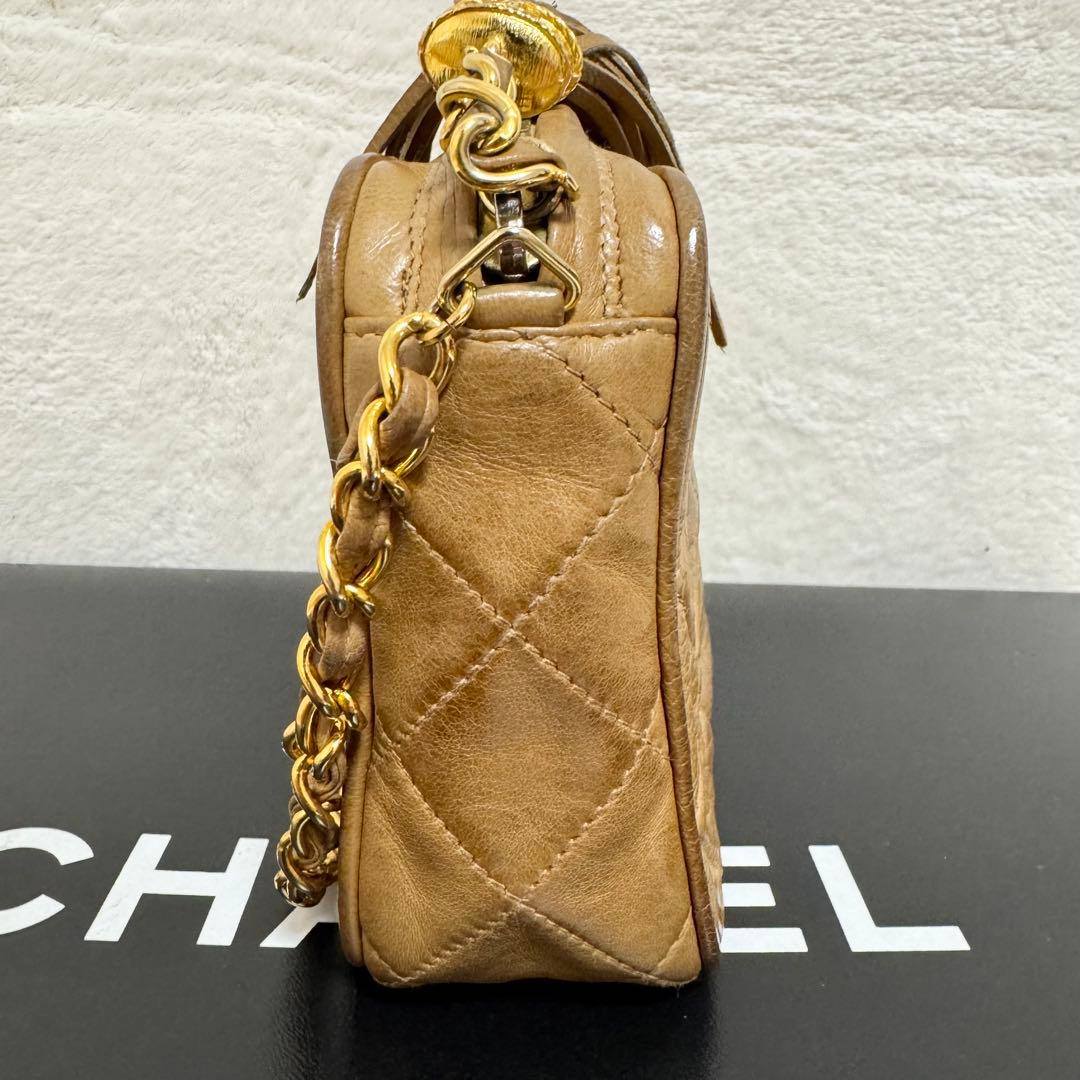 CHANEL シャネル チェーンショルダーバッグ ラムスキン フリンジ ベージュ