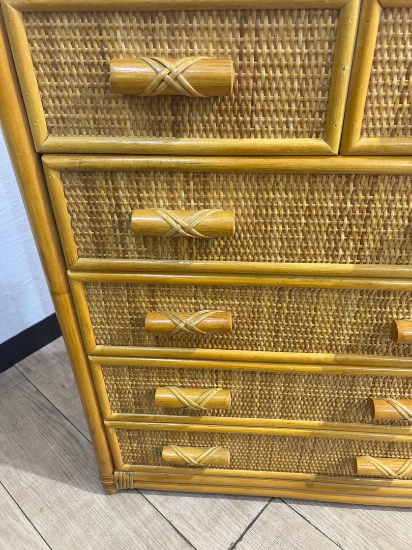 ラタン籐チェスト 家具 5段 タンス　レトロ アンティーク