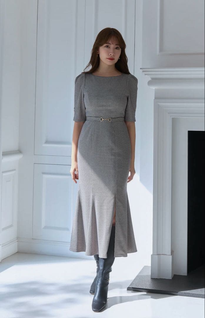 ワンピース Houndstooth Belted Mermaid Dress