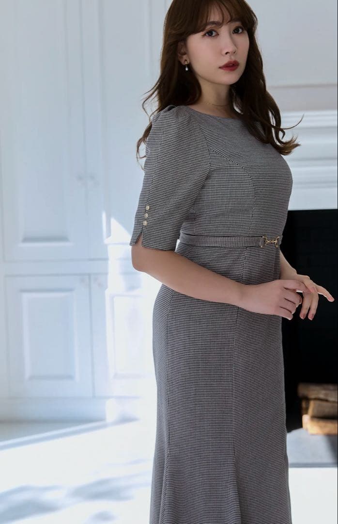 ワンピース Houndstooth Belted Mermaid Dress