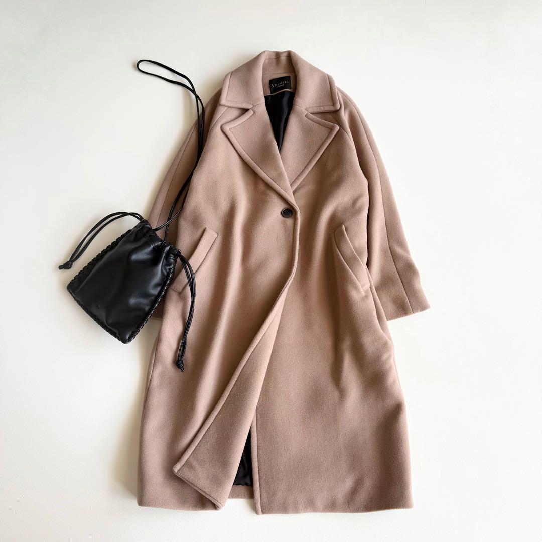 【ヴェルメイユパーイエナ】チェスターコート ドロップショルダー S キャメル