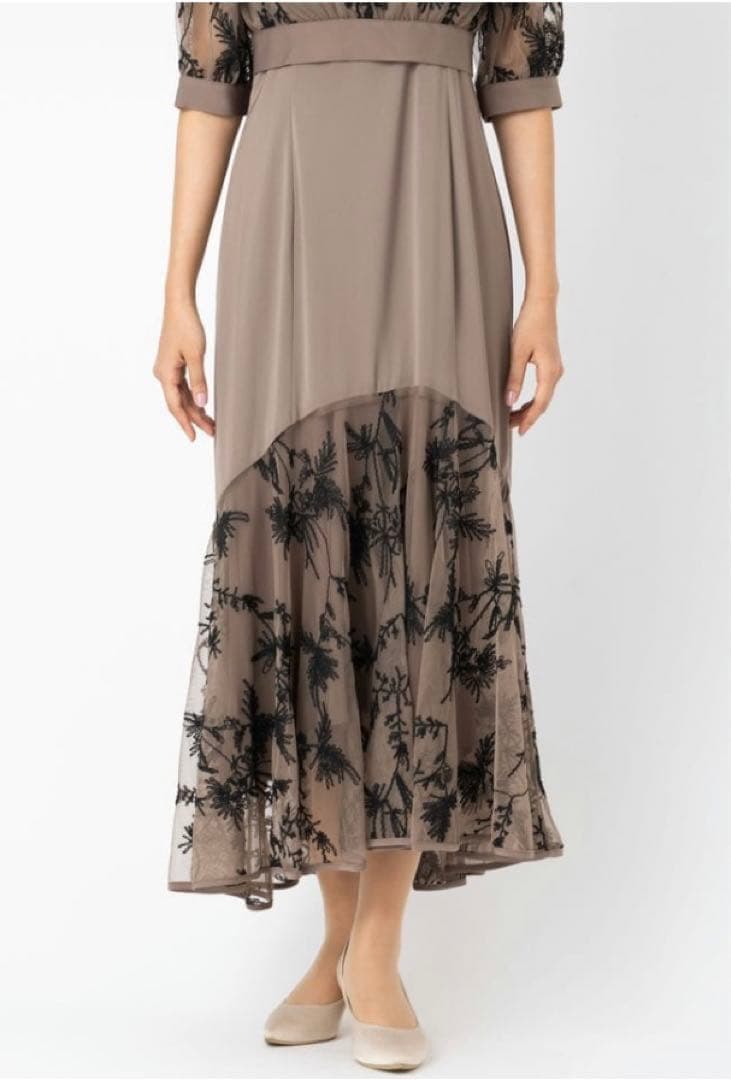 【新品】ドリードール 結婚式 バイカラーエンブロイダリーセットドレス　モカ/M