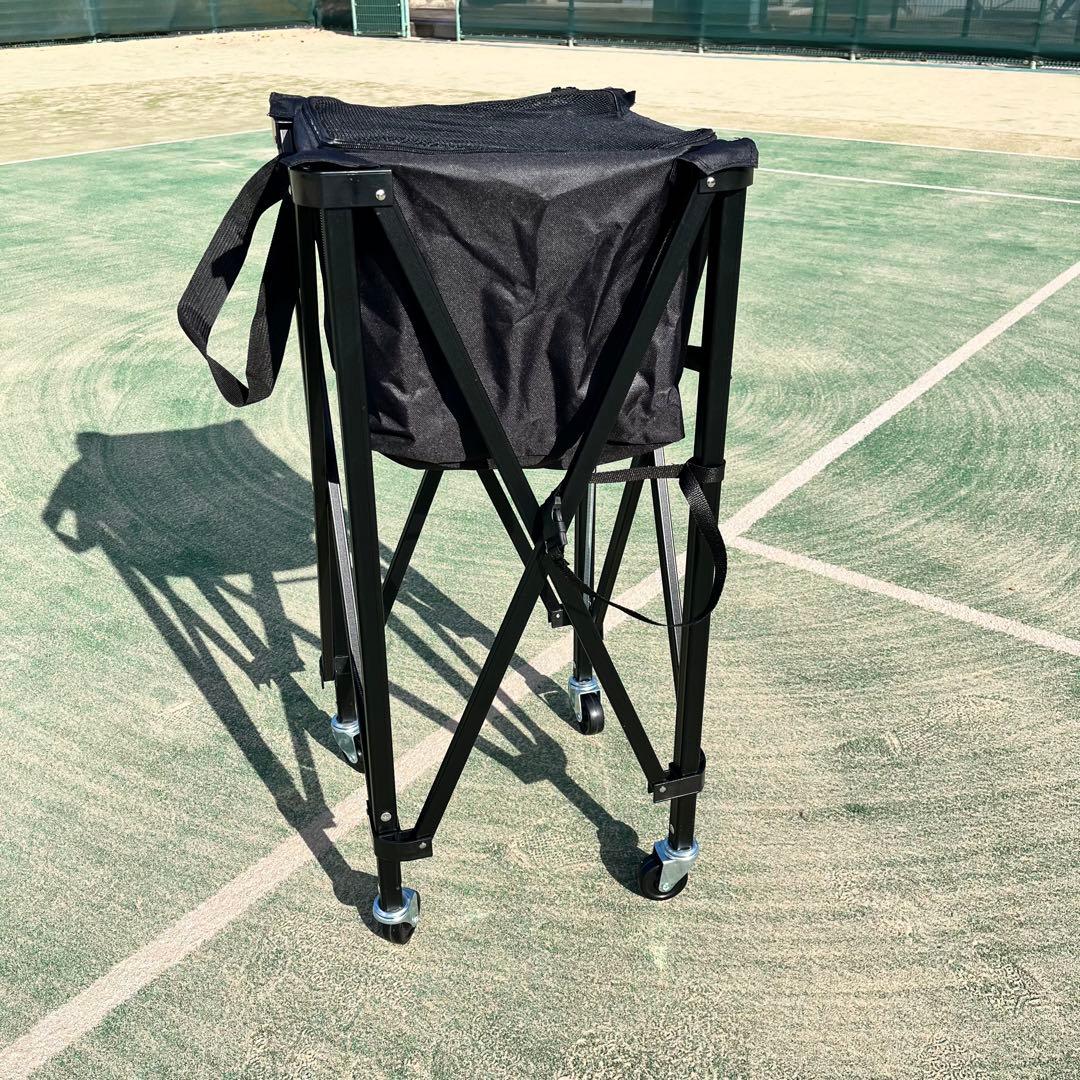 【美品】折りたたみ式 テニスボールバスケット キャスター付き ブラック　カート