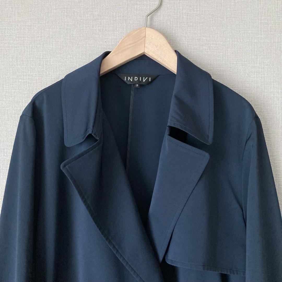 【美品♪】INDIVI サッシュベルト付きプレーントレンチコート 4XL相当
