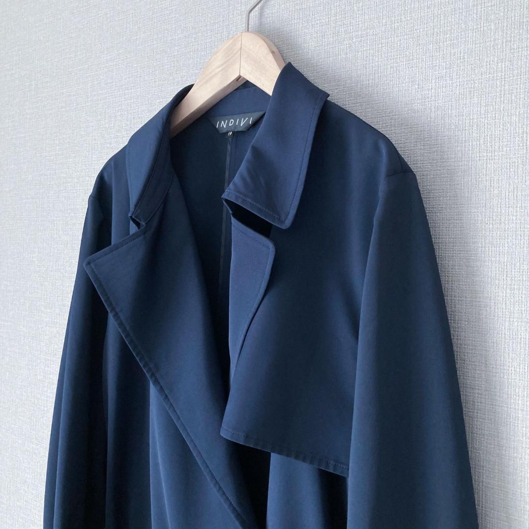【美品♪】INDIVI サッシュベルト付きプレーントレンチコート 4XL相当