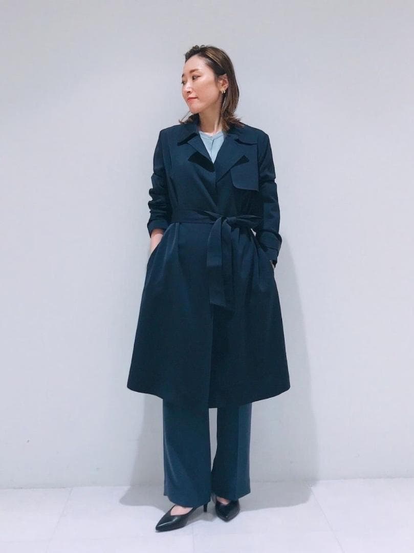 【美品♪】INDIVI サッシュベルト付きプレーントレンチコート 4XL相当