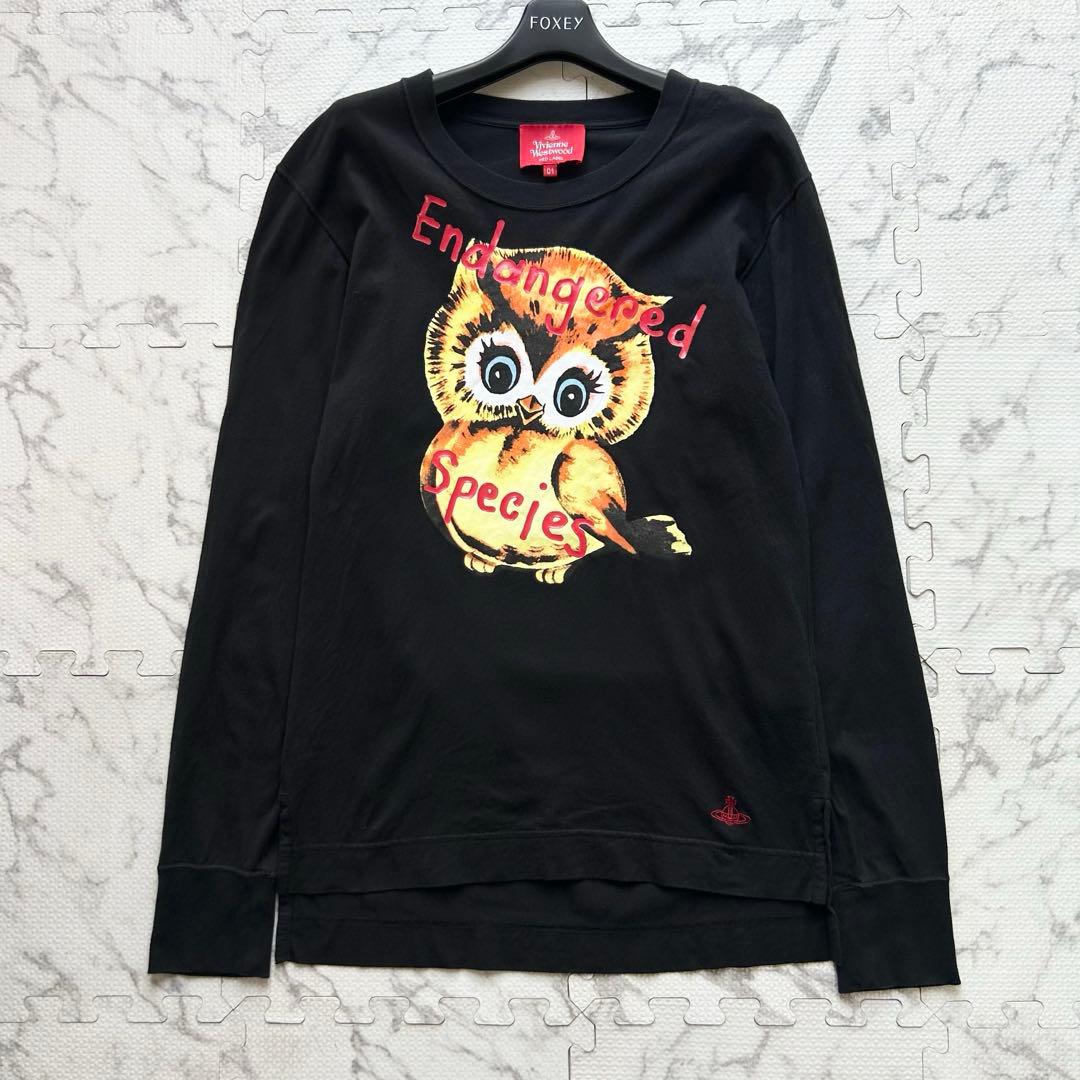 美品♡ ヴィヴィアンウエストウッド ロンT ふくろう 長袖 オーブ刺繍 黒 01