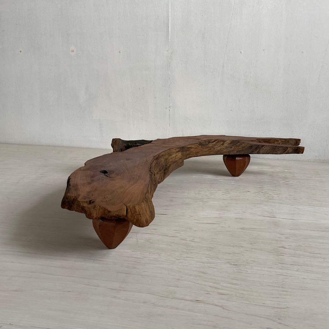 古い木製 展示台 花台 ローテーブル 欅一枚板 耳付き