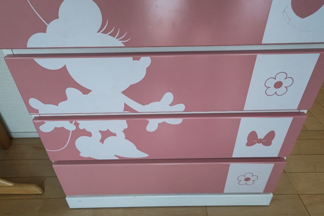 ディズニー　ミッキーミニー　タンス　キッズチェスト 5段 ピンクホワイト引き出し