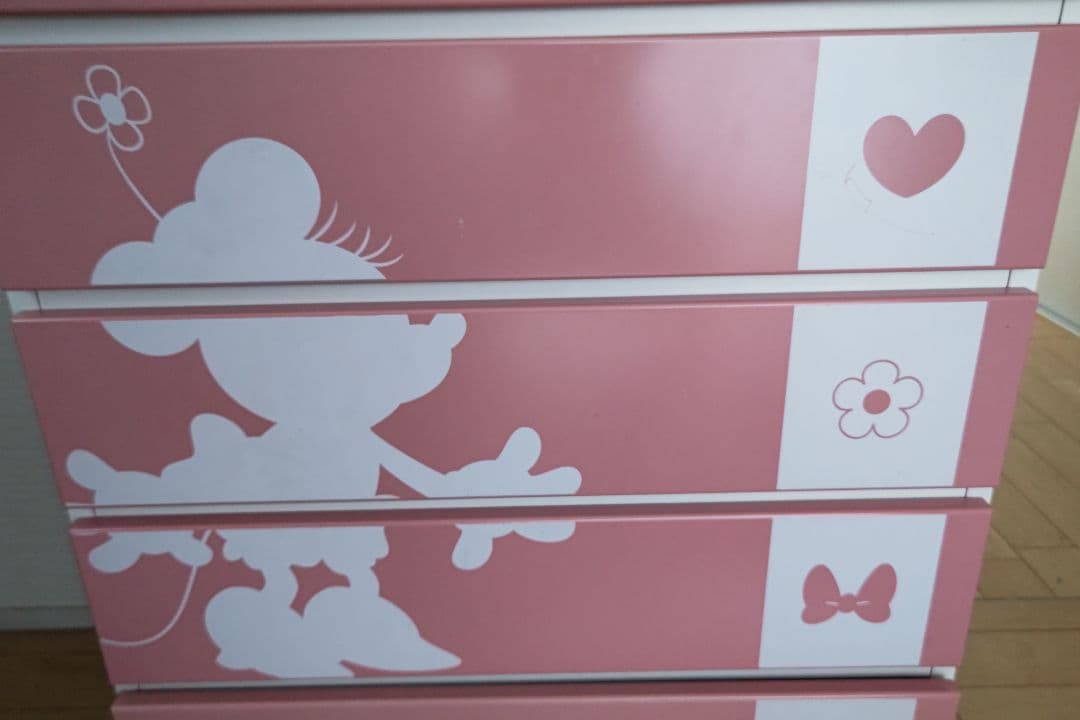ディズニー　ミッキーミニー　タンス　キッズチェスト 5段 ピンクホワイト引き出し