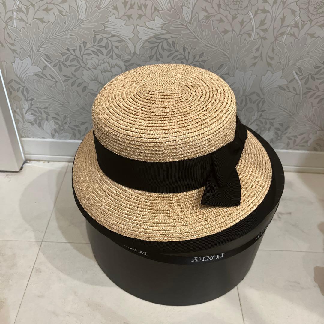フォクシー ブティック麦わら帽子 ストローハット 帽子 リボン 箱付き
