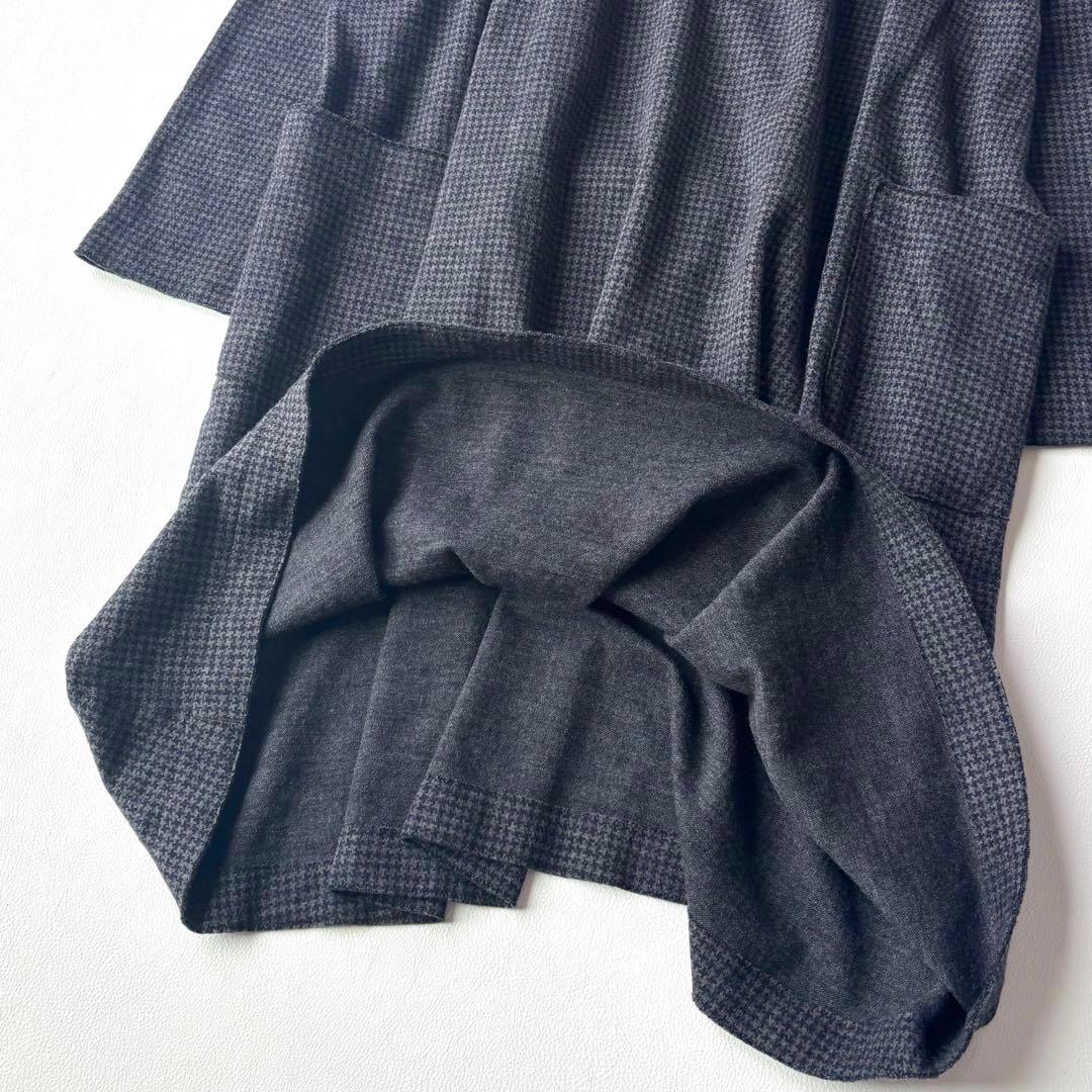 45R ウール100 千鳥格子　ワンピース　ワイドシルエット　R刺繍