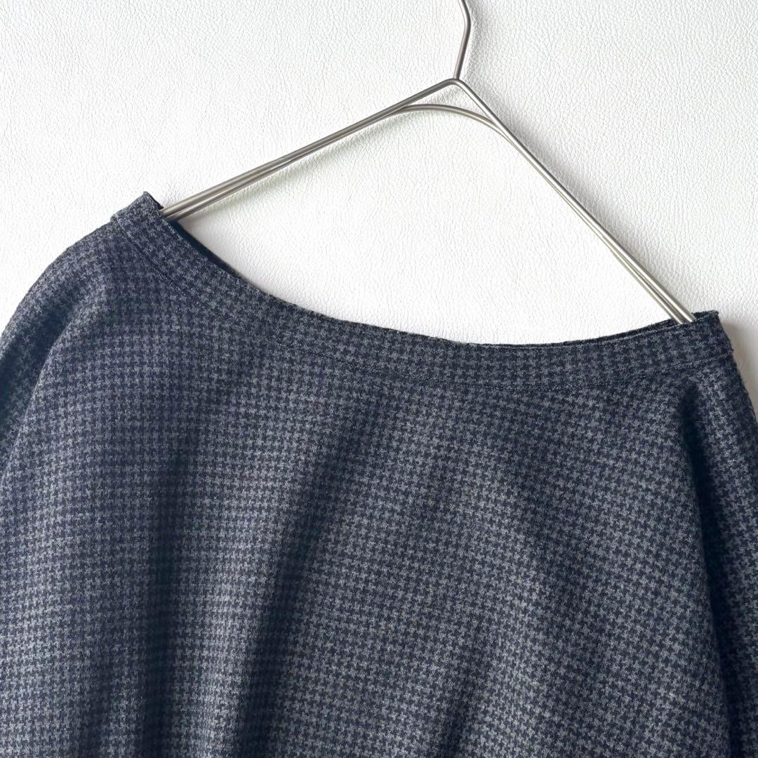 45R ウール100 千鳥格子　ワンピース　ワイドシルエット　R刺繍