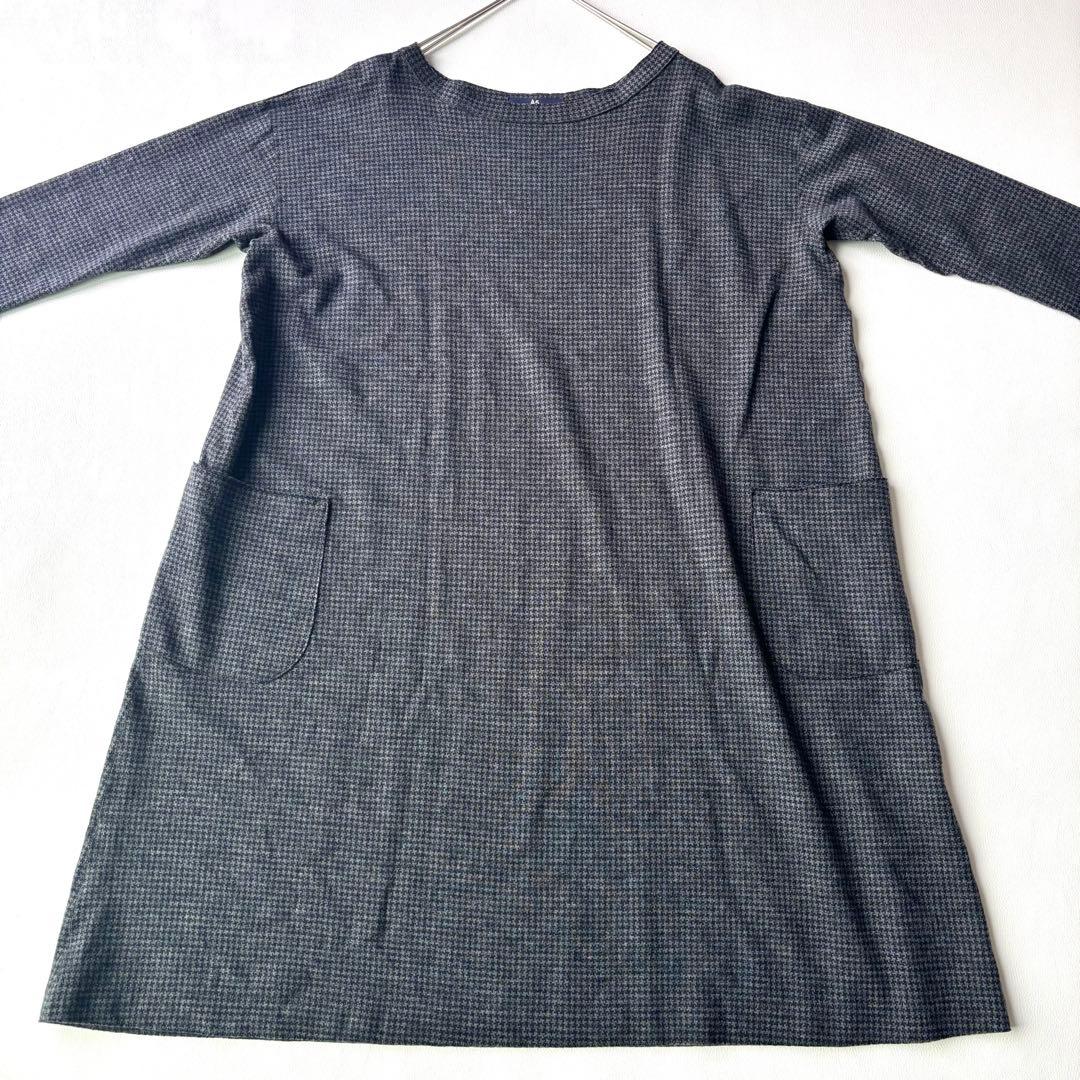 45R ウール100 千鳥格子　ワンピース　ワイドシルエット　R刺繍