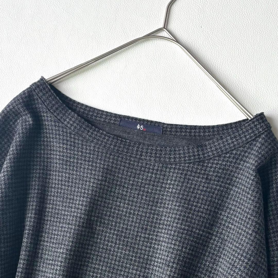 45R ウール100 千鳥格子　ワンピース　ワイドシルエット　R刺繍