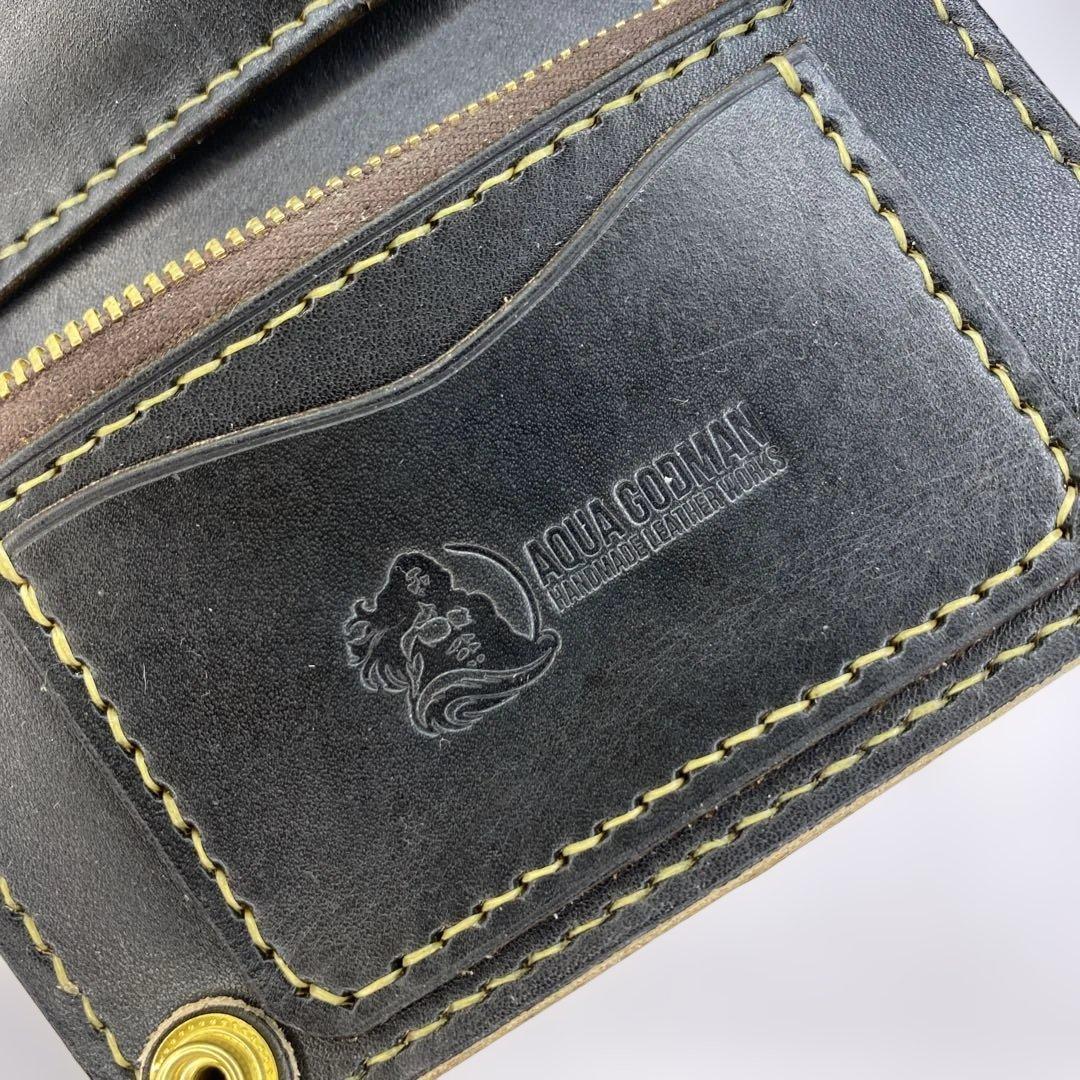 無骨 丘染めブラック ミドルトラッカーウォレット マチ/小判かん BMT0528