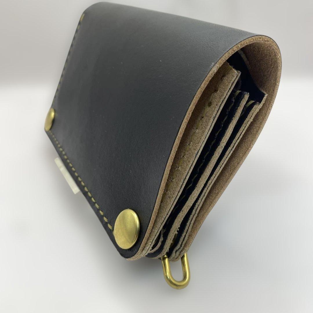 無骨 丘染めブラック ミドルトラッカーウォレット マチ/小判かん BMT0528