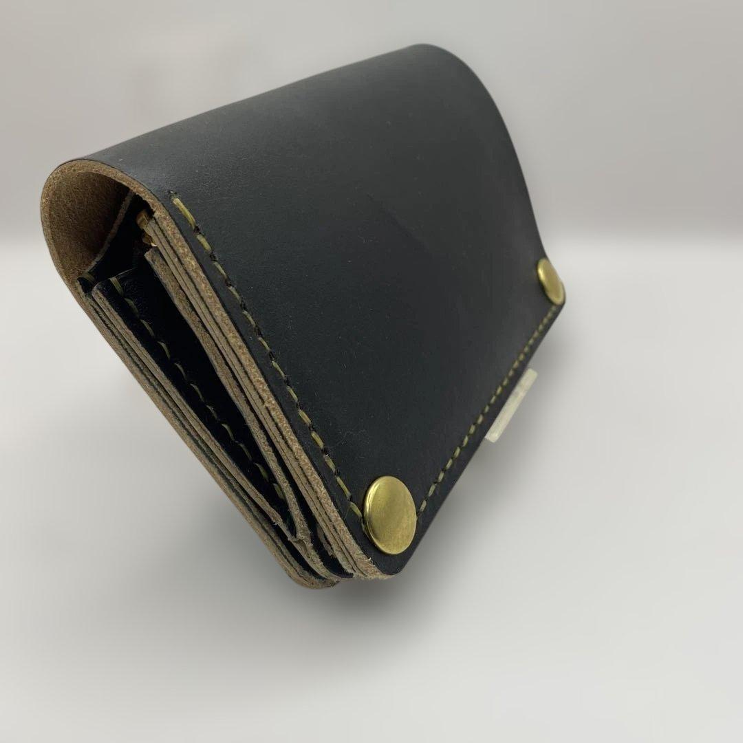 無骨 丘染めブラック ミドルトラッカーウォレット マチ/小判かん BMT0528