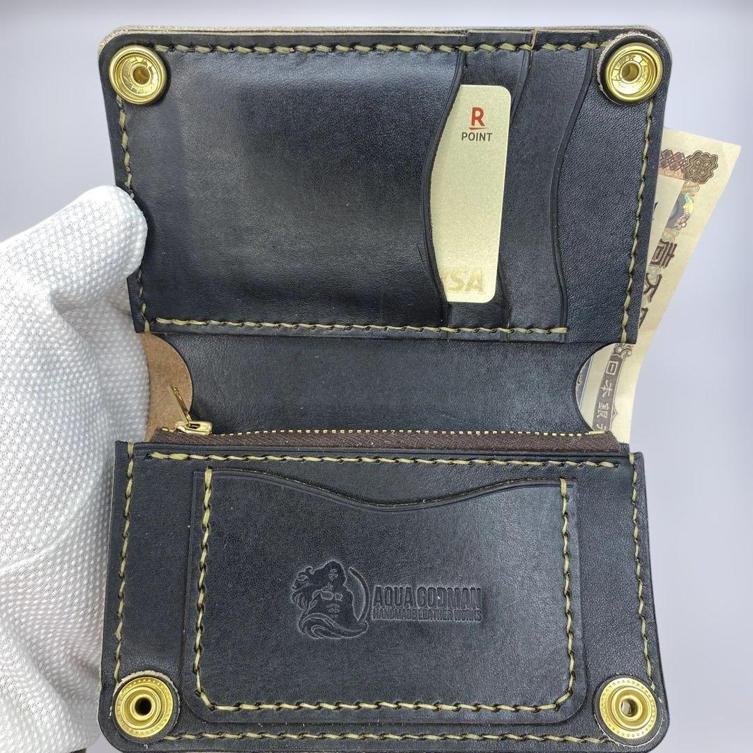 無骨 丘染めブラック ミドルトラッカーウォレット マチ/小判かん BMT0528