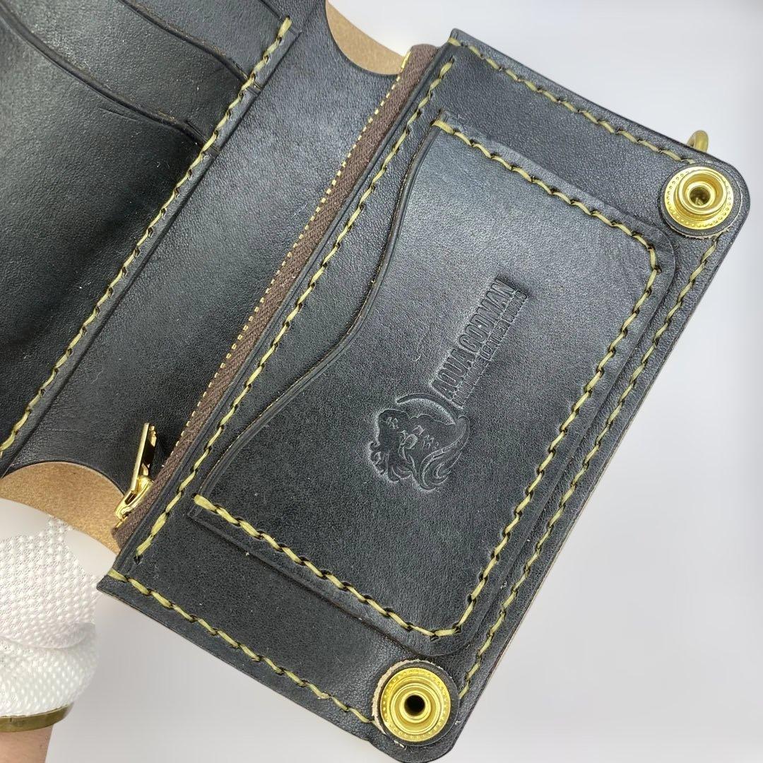 無骨 丘染めブラック ミドルトラッカーウォレット マチ/小判かん BMT0528