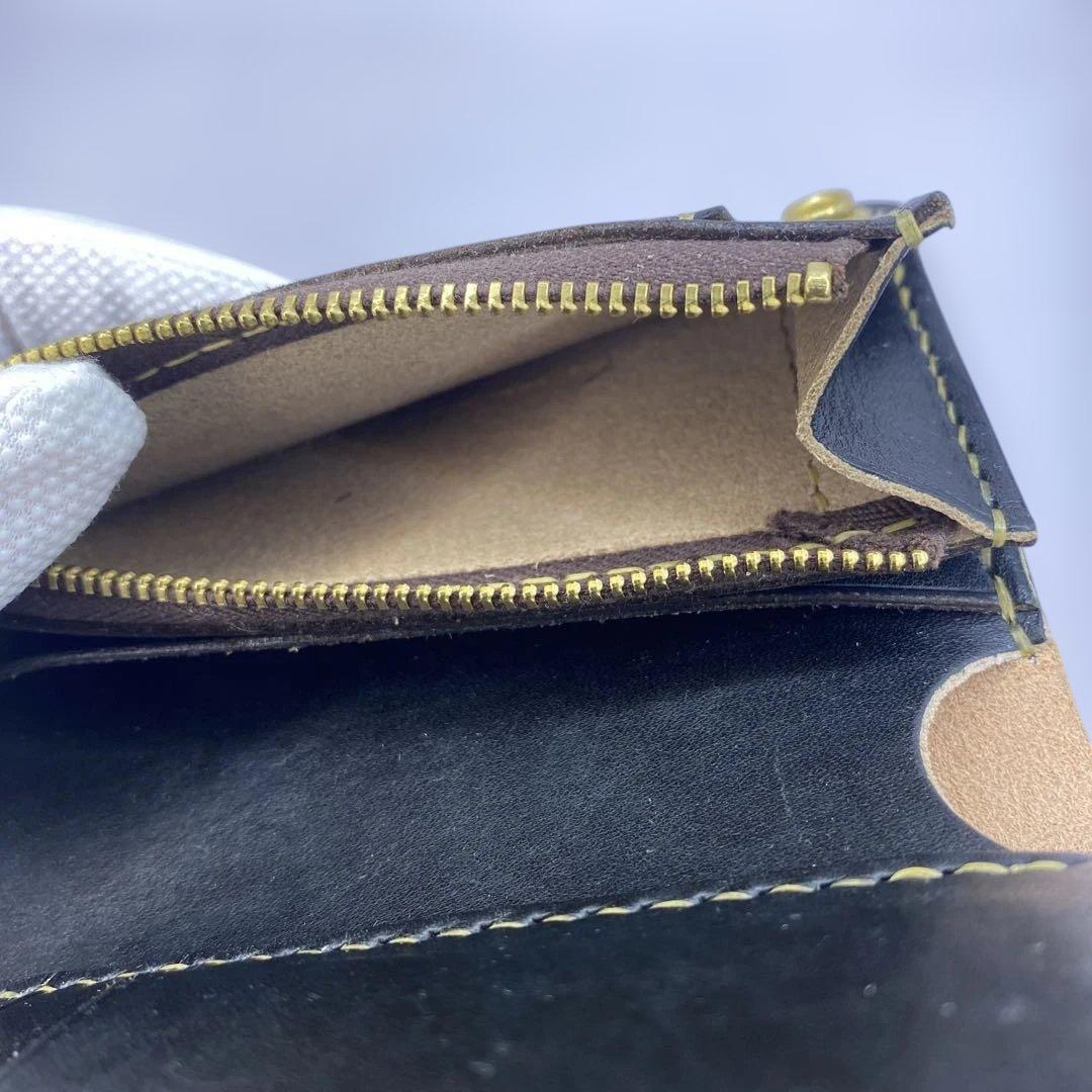 無骨 丘染めブラック ミドルトラッカーウォレット マチ/小判かん BMT0528