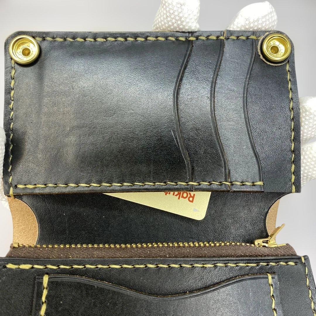 無骨 丘染めブラック ミドルトラッカーウォレット マチ/小判かん BMT0528