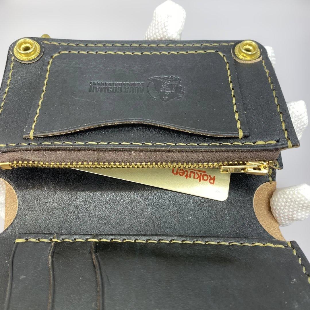 無骨 丘染めブラック ミドルトラッカーウォレット マチ/小判かん BMT0528