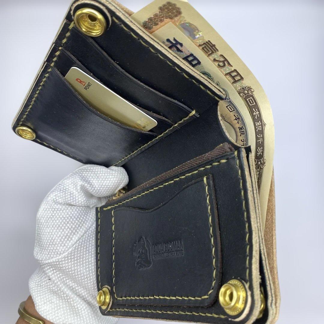 無骨 丘染めブラック ミドルトラッカーウォレット マチ/小判かん BMT0528