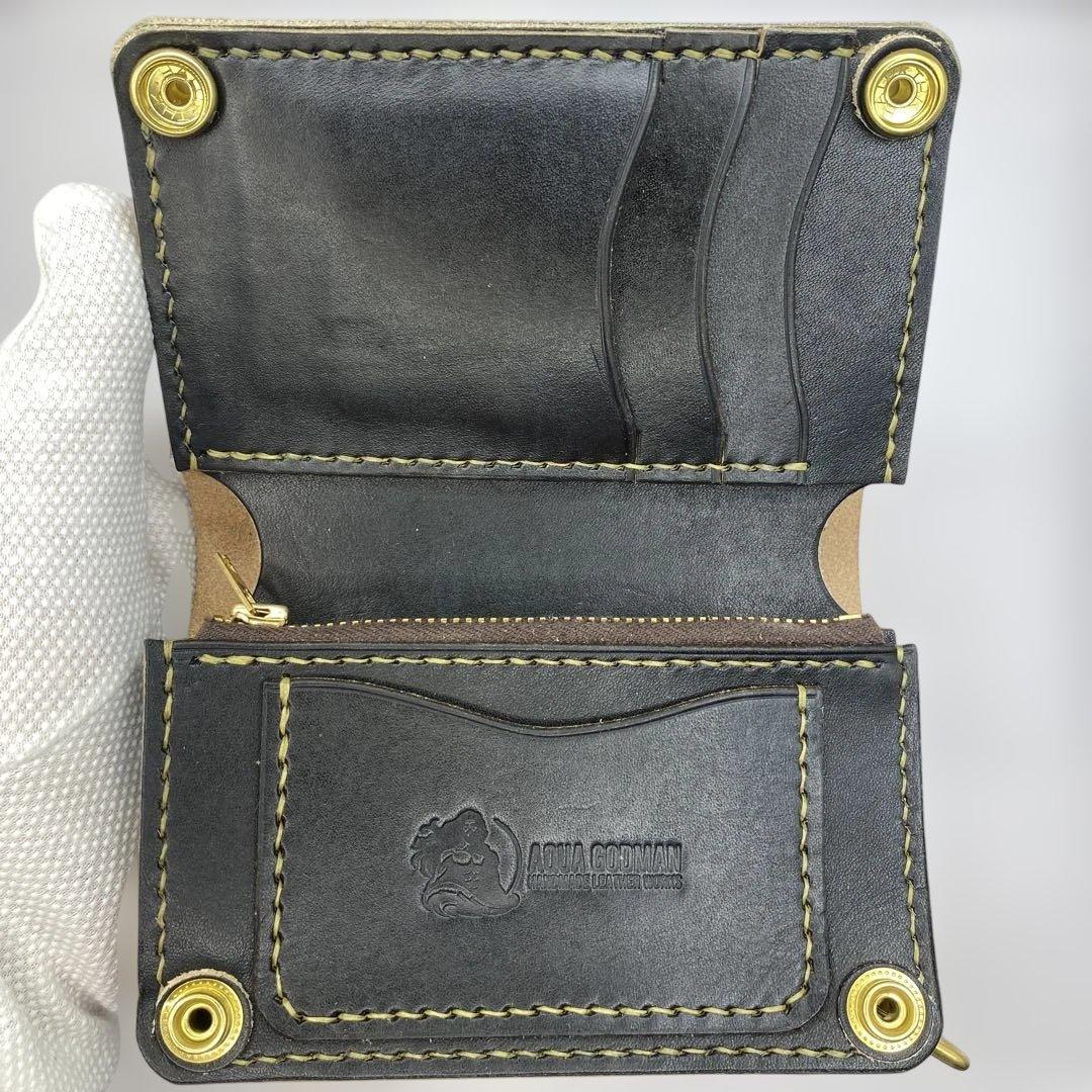 無骨 丘染めブラック ミドルトラッカーウォレット マチ/小判かん BMT0528