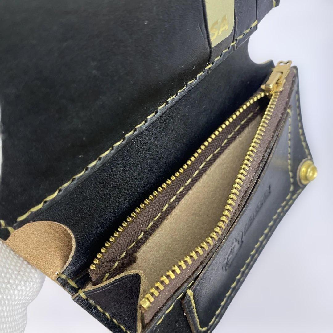 無骨 丘染めブラック ミドルトラッカーウォレット マチ/小判かん BMT0528