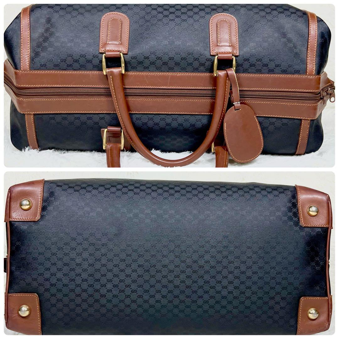 GUCCI ボストンバッグ　マイクロGG ゴールド金具　PVC ブラック