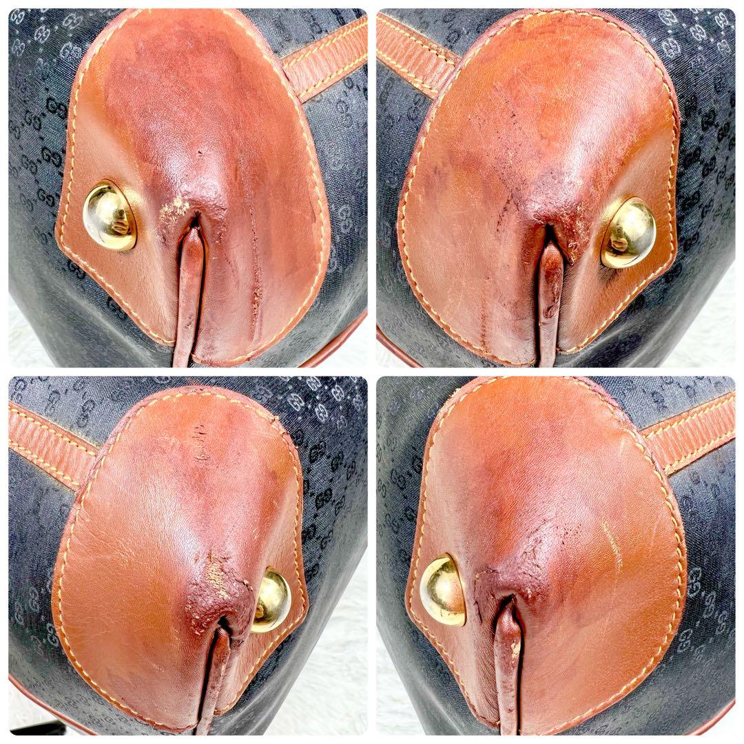 GUCCI ボストンバッグ　マイクロGG ゴールド金具　PVC ブラック