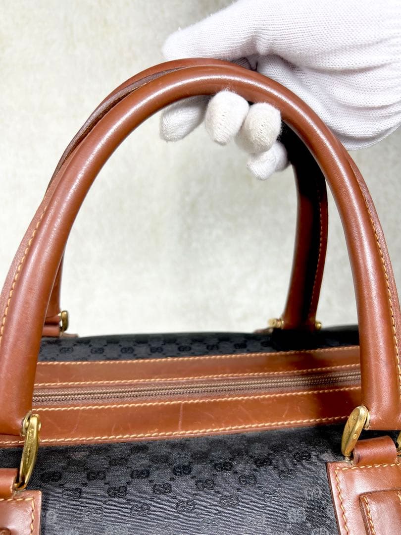 GUCCI ボストンバッグ　マイクロGG ゴールド金具　PVC ブラック