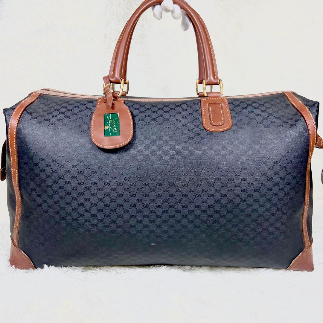 GUCCI ボストンバッグ　マイクロGG ゴールド金具　PVC ブラック