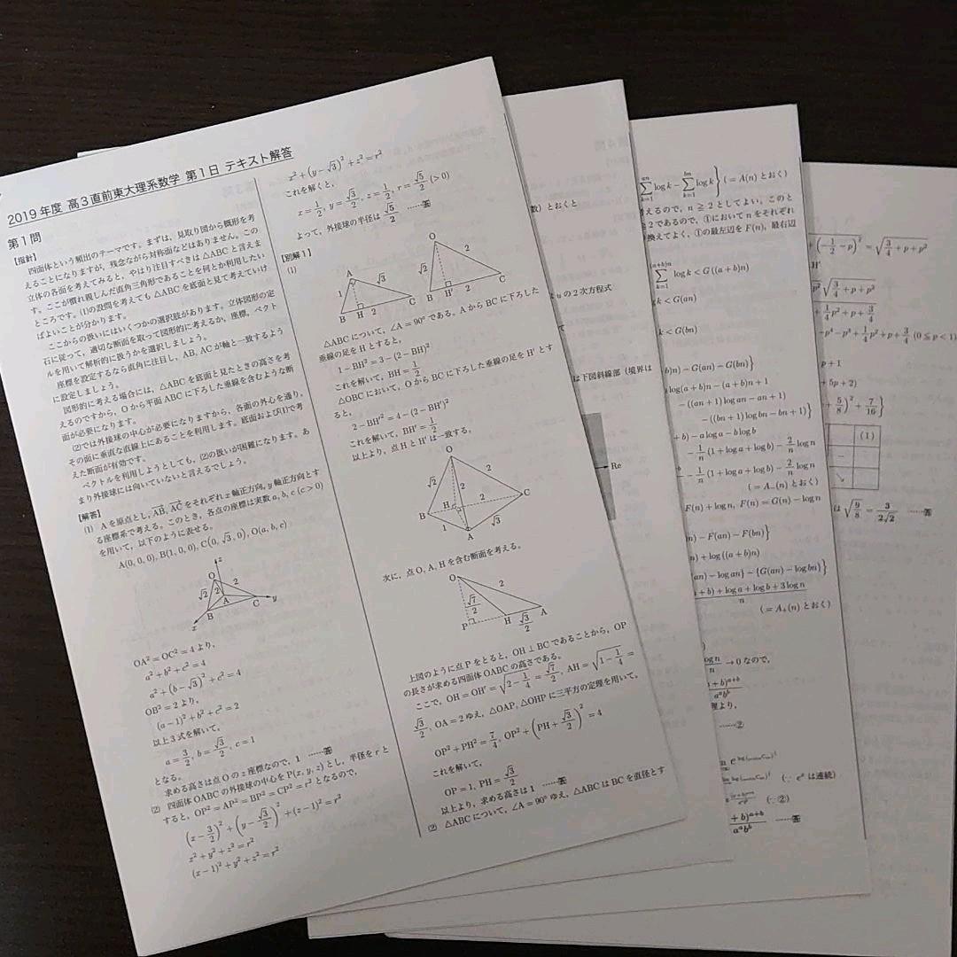 鉄緑会　直前講習　東大理系数学　(蓑田恭秀先生作成解説冊子付き)