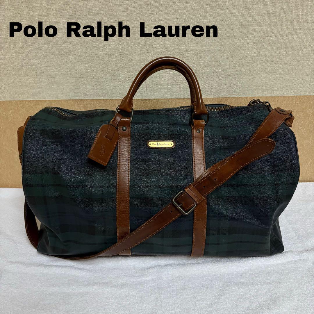 ポロラルフローレン レザーPVC 2way ブラックウォッチ ボストンバッグ