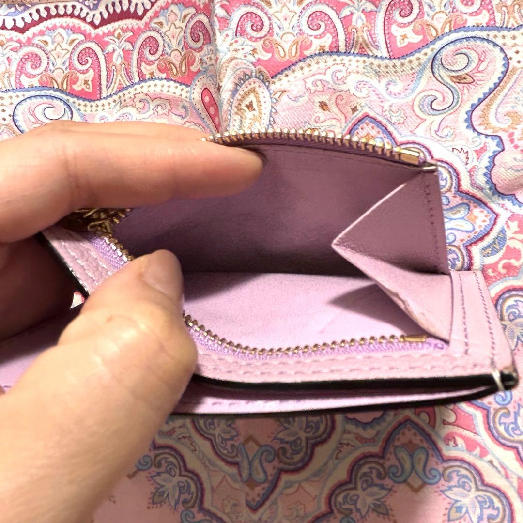 【美品】L'arcobaleno スマートミニウォレット　ライラック・ホワイト