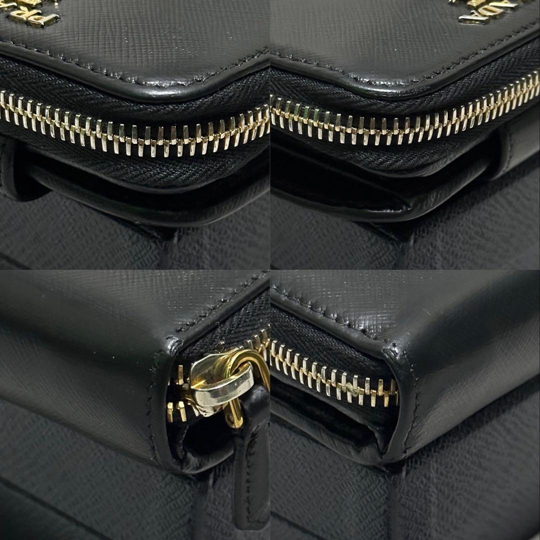 PRADA プラダ　折り財布　ラウンドファスナー　ロゴ金具　サフィアーノレザー