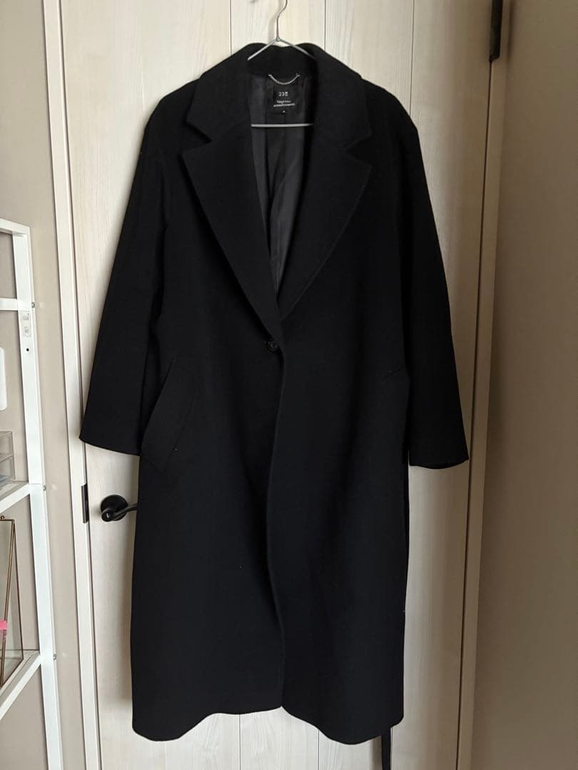 大きいサイズ 23区 ブラック ウールアンゴラチェスターコート 48サイズ