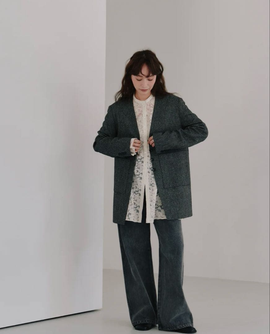 ジャケット・アウター hella silk nep collarless jacket